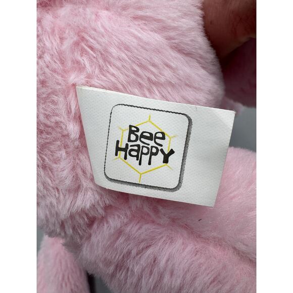 Kellytoy Bee Happy Pink Bunny Rabbit Plush 11” Stuffed Animal W/ Ribbon Bow - Picture 11 of 13